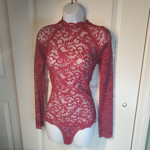 Victoria's Secret Tops - Victoria's Secret Stretchy Size Large Red Thong Sexy Bodysuit